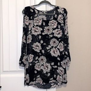 White floral & black shift dress